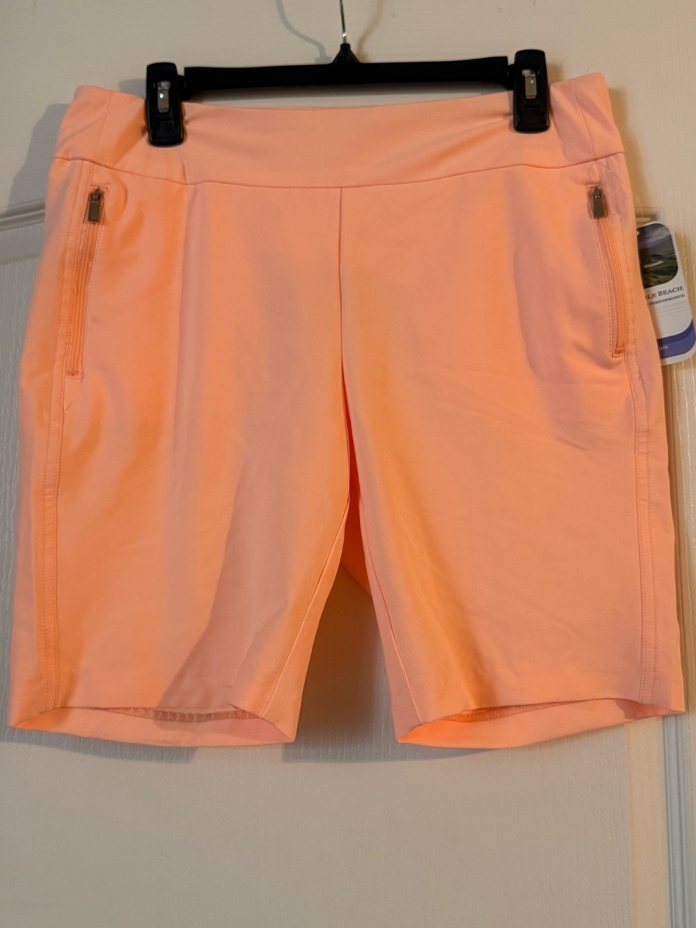 Pebble Beach Peach-Orange Active Bermudas with Zip Pockets